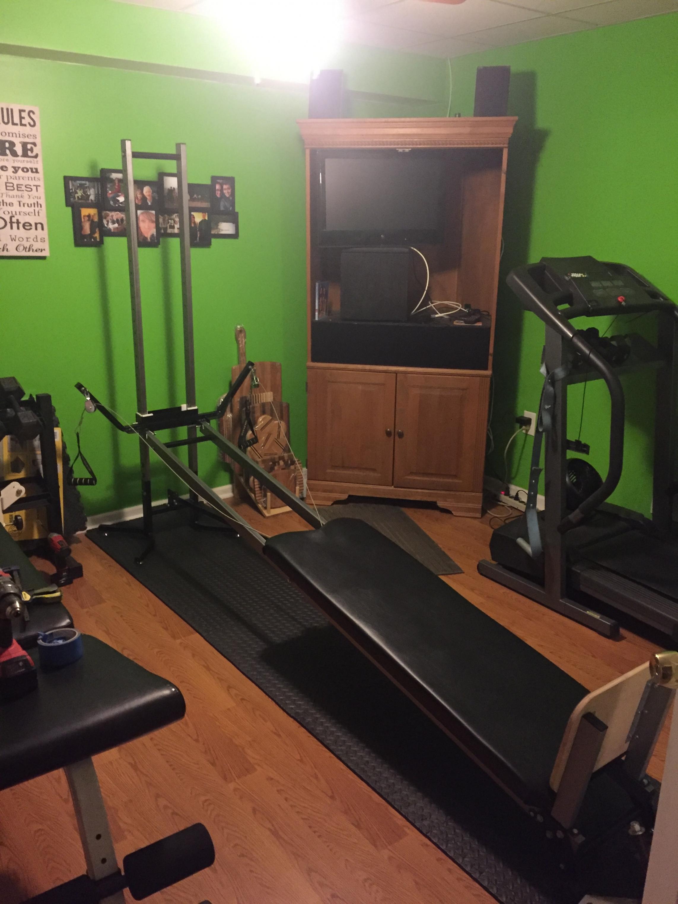 My completed home gym gravity exerciser. All metal was made from recycled scraps and were pretty rusty.