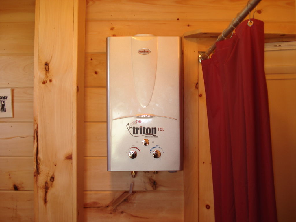 cabin hot water heater 

http://www.instructables.com/id/Install-a-camping-propane-hot-water-heater/